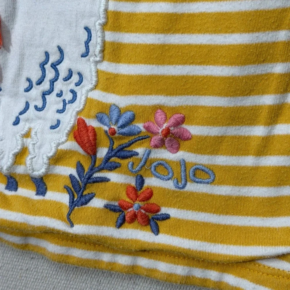JoJo Maman Bebe Girls 4-5Y Mustard Stripe Llama Applique Cotton Dress